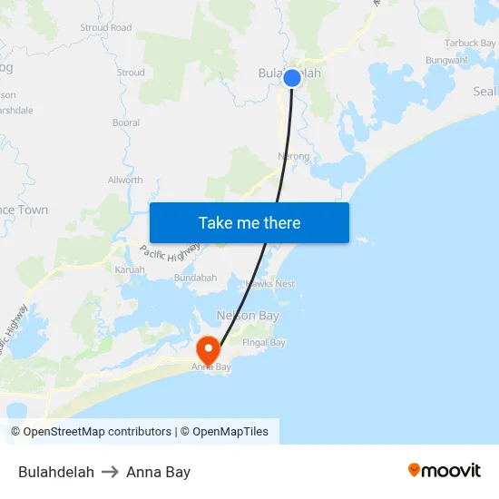 Bulahdelah to Anna Bay map