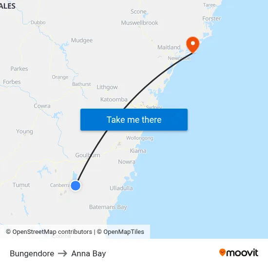 Bungendore to Anna Bay map