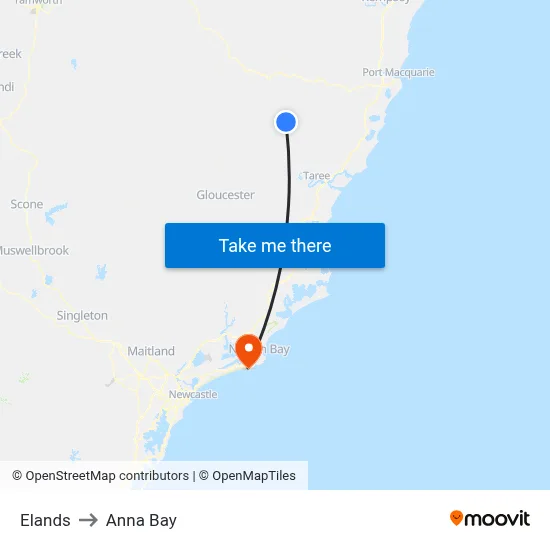 Elands to Anna Bay map