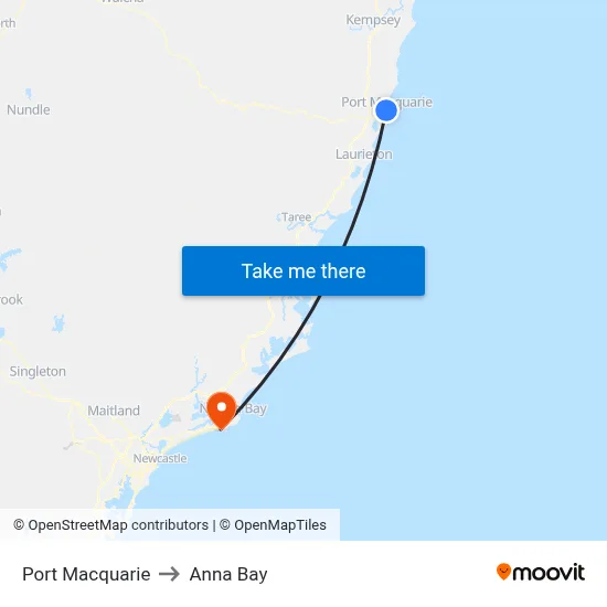 Port Macquarie to Anna Bay map