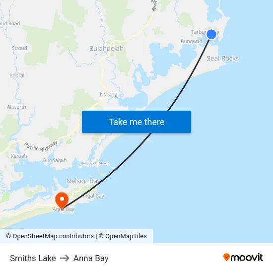 Smiths Lake to Anna Bay map