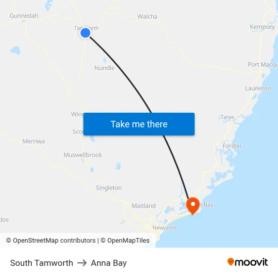 South Tamworth to Anna Bay map