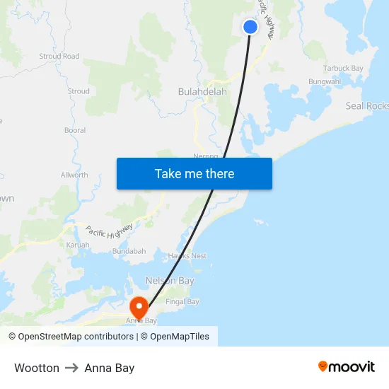 Wootton to Anna Bay map