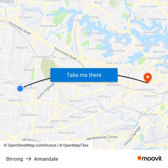 Birrong to Annandale map