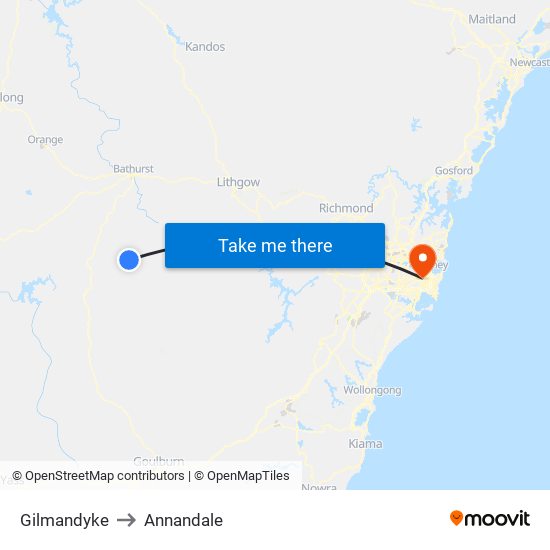 Gilmandyke to Annandale map