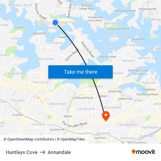 Huntleys Cove to Annandale map