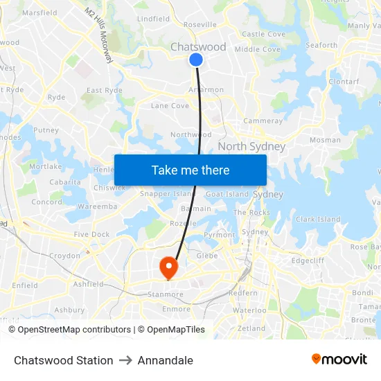 Chatswood Station to Annandale map