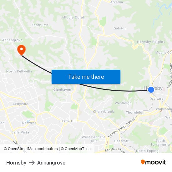 Hornsby to Annangrove map