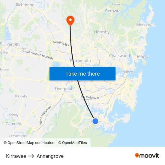 Kirrawee to Annangrove map