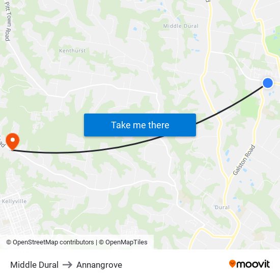 Middle Dural to Annangrove map