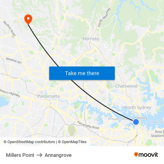 Millers Point to Annangrove map