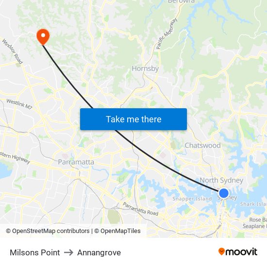 Milsons Point to Annangrove map