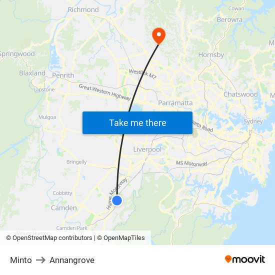 Minto to Annangrove map