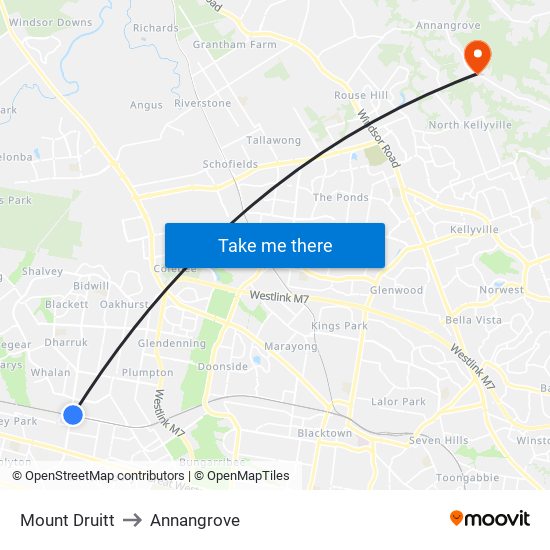 Mount Druitt to Annangrove map