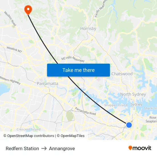 Redfern Station to Annangrove map