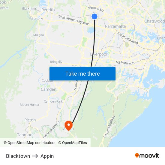 Blacktown to Appin map