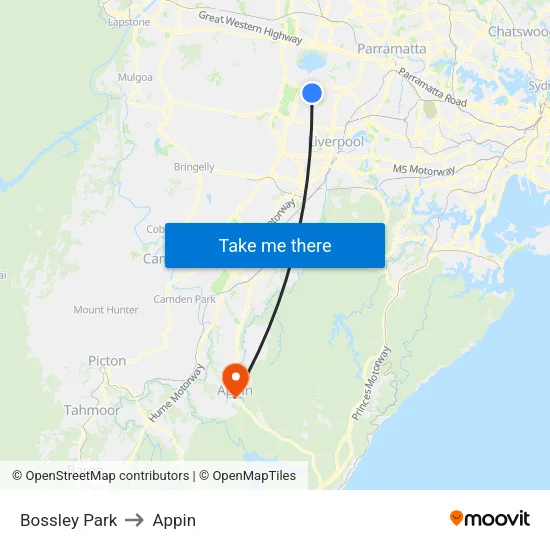 Bossley Park to Appin map