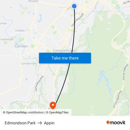 Edmondson Park to Appin map