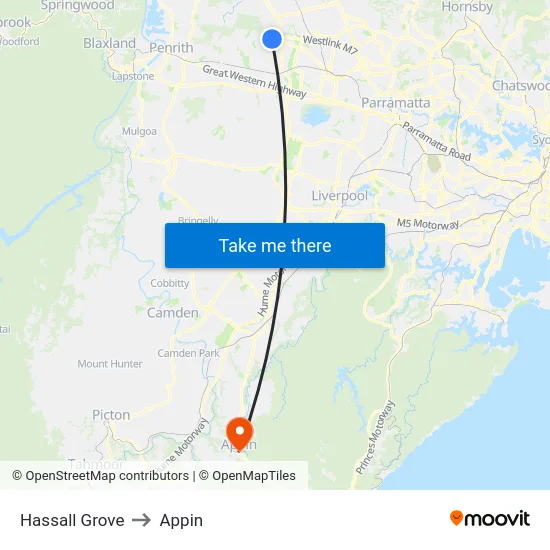 Hassall Grove to Appin map