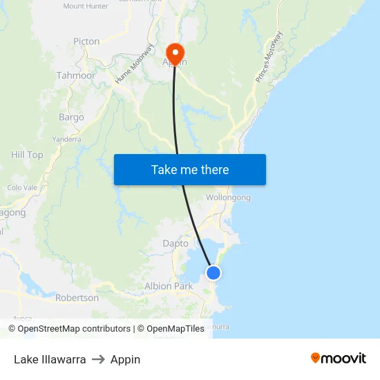 Lake Illawarra to Appin map