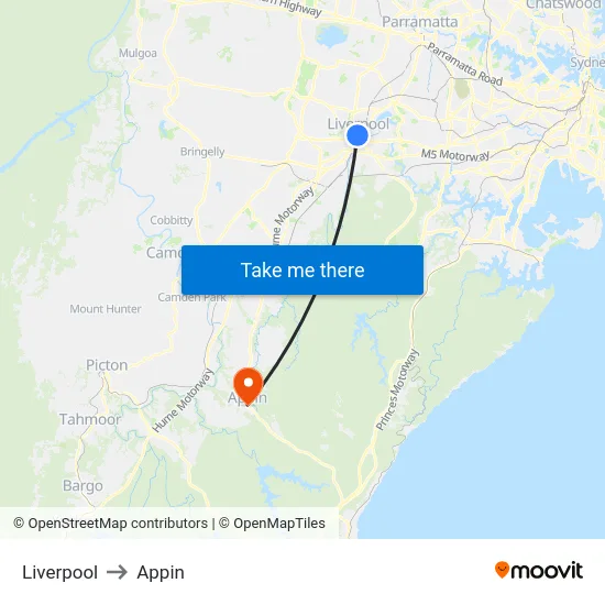 Liverpool to Appin map