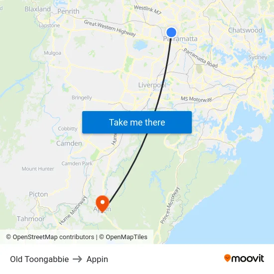 Old Toongabbie to Appin map