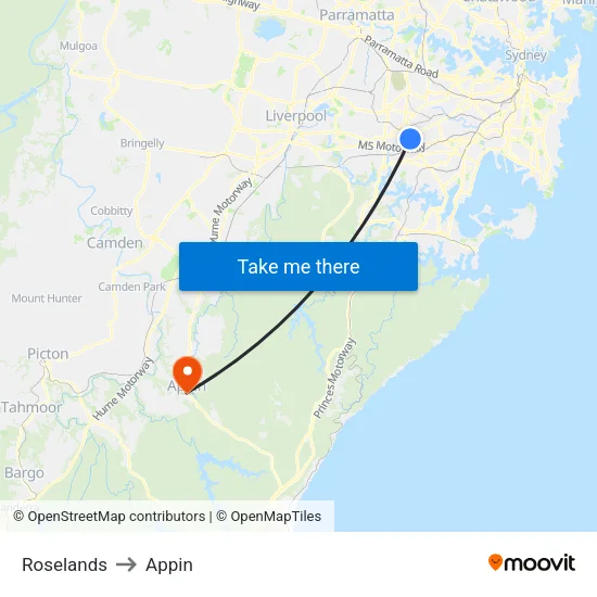 Roselands to Appin map