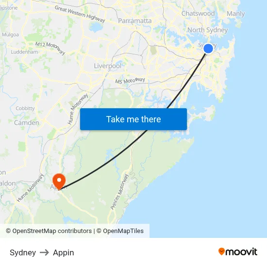 Sydney to Appin map