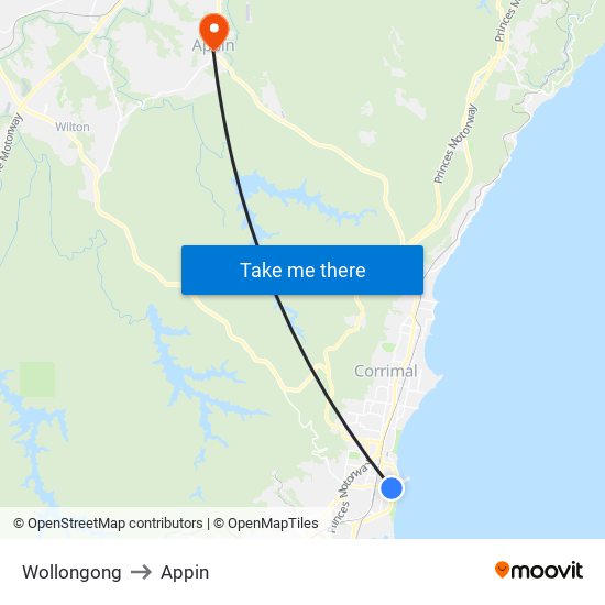 Wollongong to Appin map