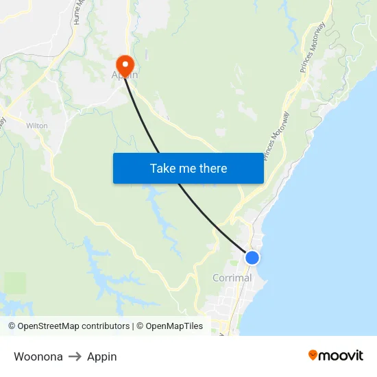 Woonona to Appin map