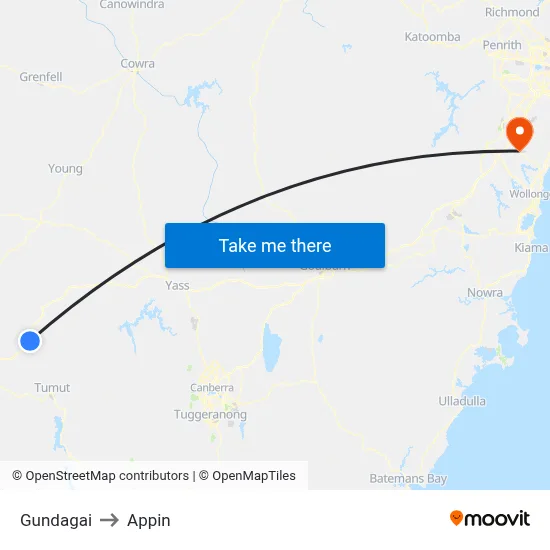 Gundagai to Appin map