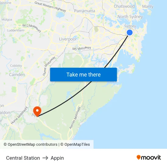 Central Station to Appin map