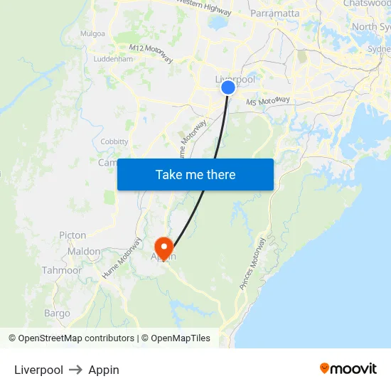 Liverpool to Appin map