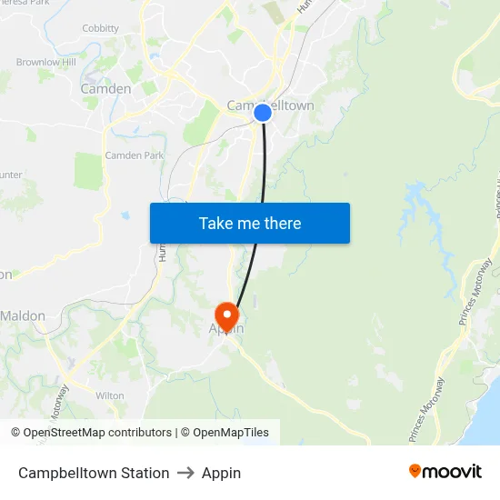 Campbelltown Station to Appin map