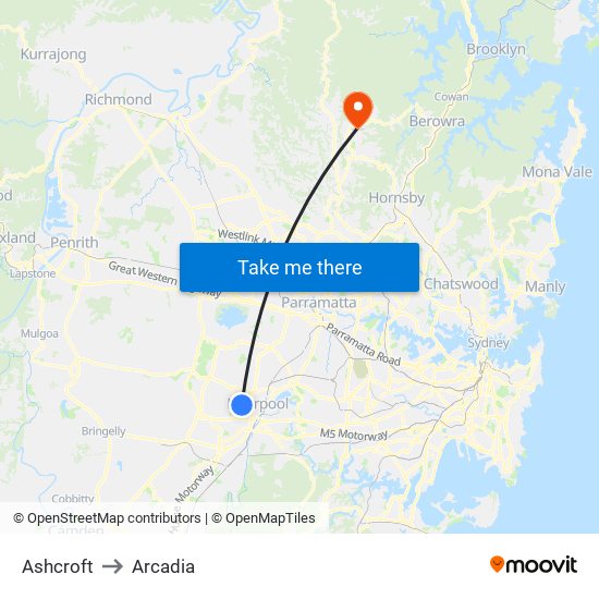 Ashcroft to Arcadia map