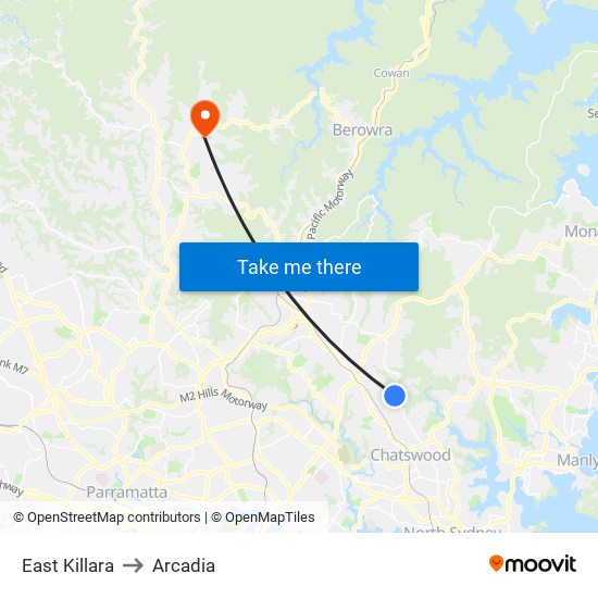 East Killara to Arcadia map