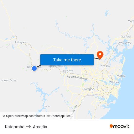 Katoomba to Arcadia map