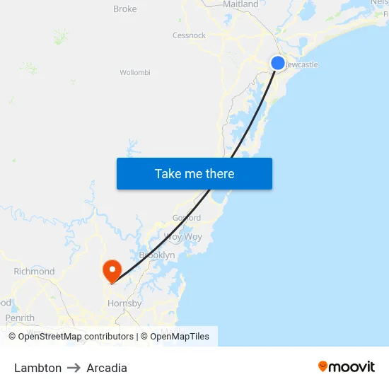 Lambton to Arcadia map