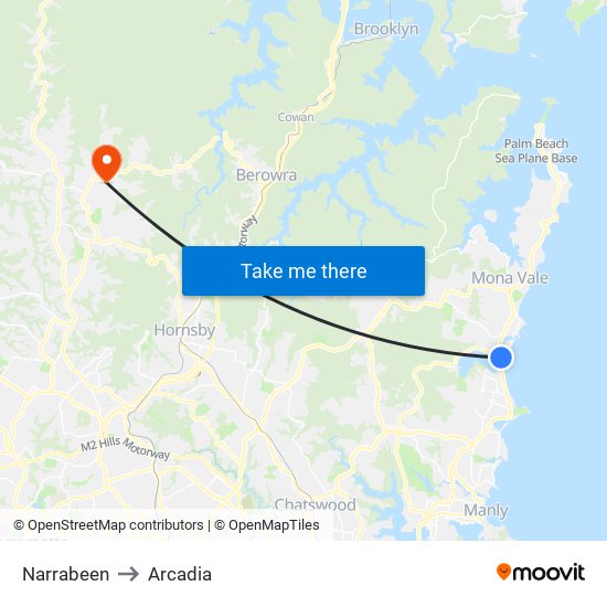 Narrabeen to Arcadia map