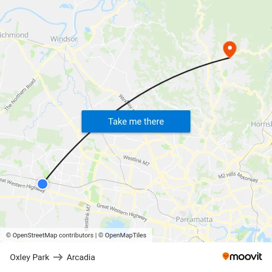 Oxley Park to Arcadia map