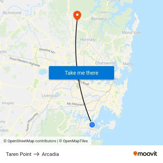 Taren Point to Arcadia map