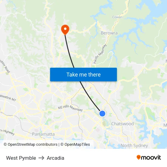 West Pymble to Arcadia map