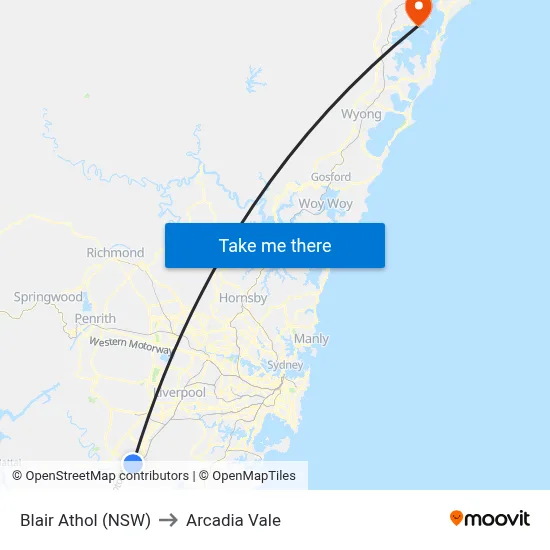 Blair Athol (NSW) to Arcadia Vale map