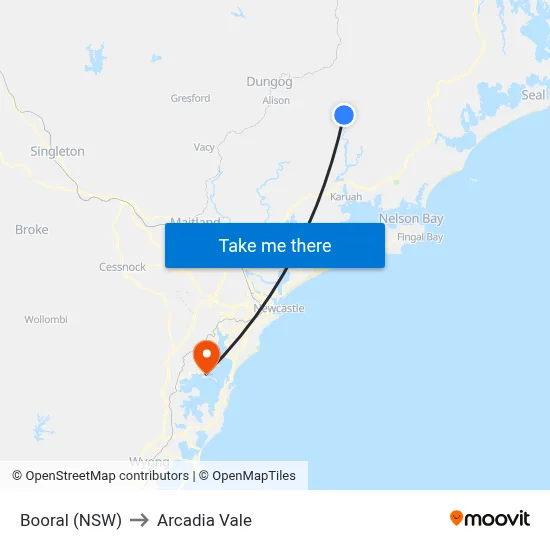Booral (NSW) to Arcadia Vale map