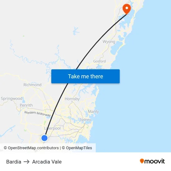 Bardia to Arcadia Vale map