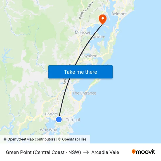 Green Point (Central Coast - NSW) to Arcadia Vale map