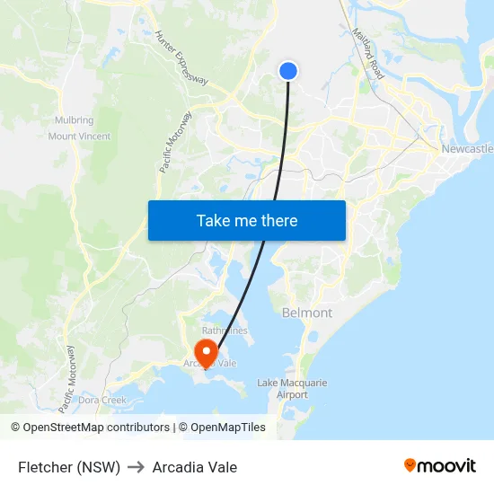 Fletcher (NSW) to Arcadia Vale map