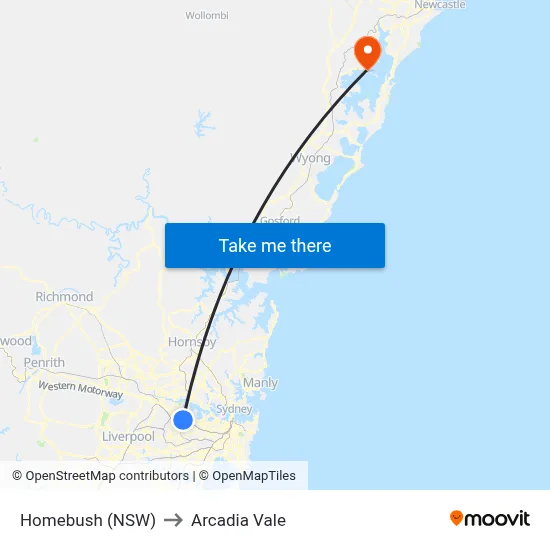 Homebush (NSW) to Arcadia Vale map