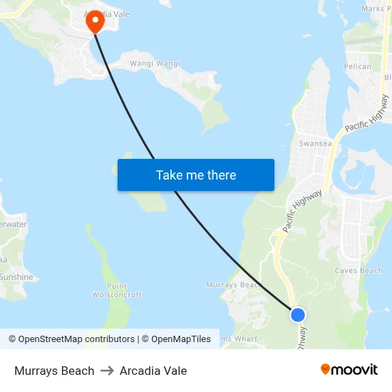 Murrays Beach to Arcadia Vale map