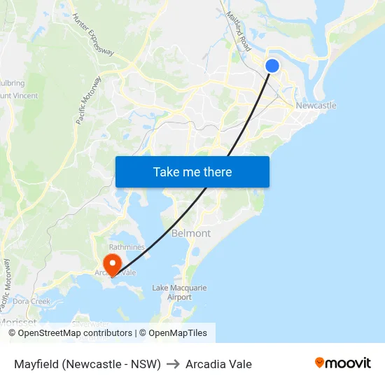 Mayfield (Newcastle - NSW) to Arcadia Vale map
